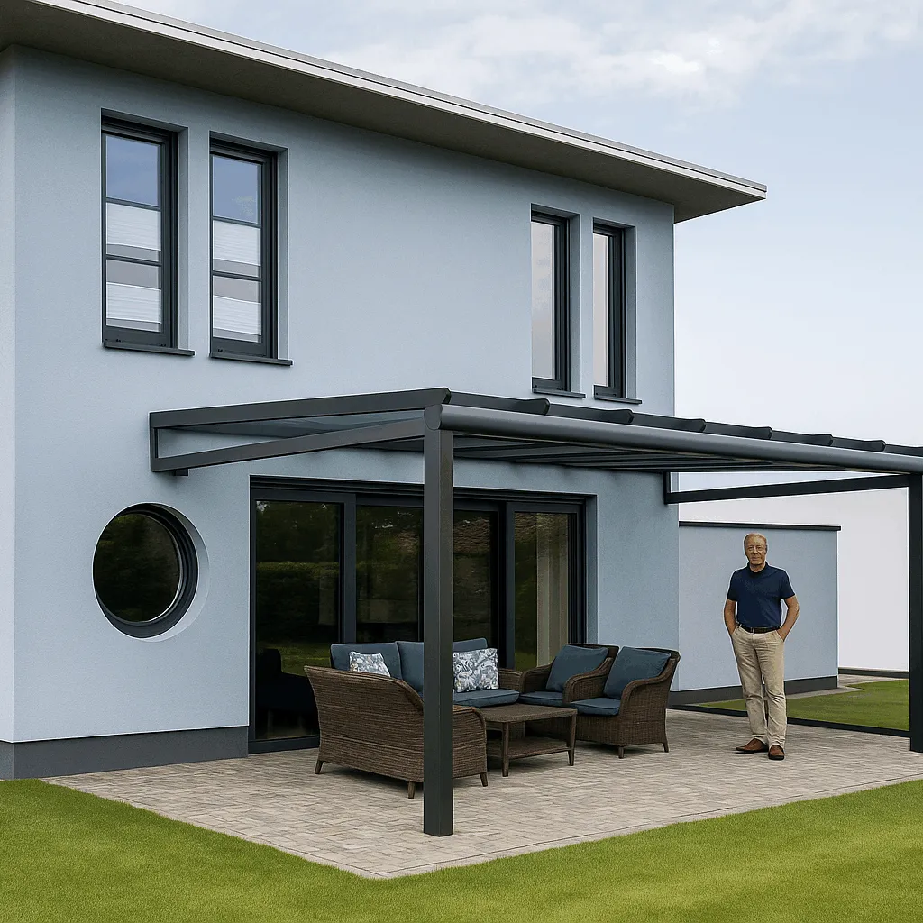 Überdachung aus Glas und Aluminium. Fachgerechte Lieferung und Montage bundesweit